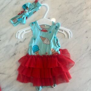 0-3 months  ice cream Posh Peanut tulle bodysuit w/matching headband